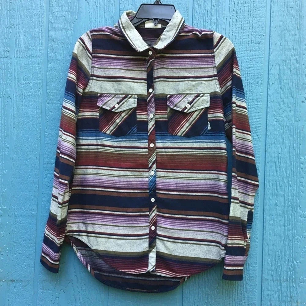 Roxy Striped Button Down Long Sleeve Top Women’s Size Small